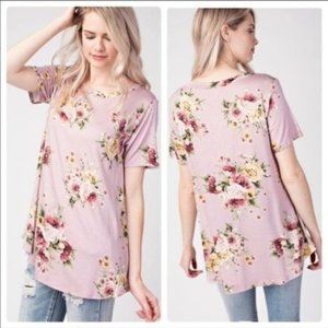 CLEARANCE💕 Pink Floral Crew Neck Short Sleeve Top